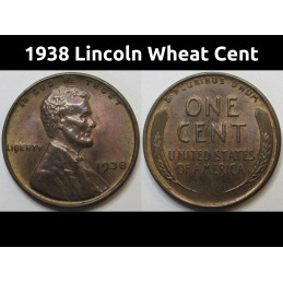 1938 Lincoln Wheat Cent - higher grade toned American wheat penny