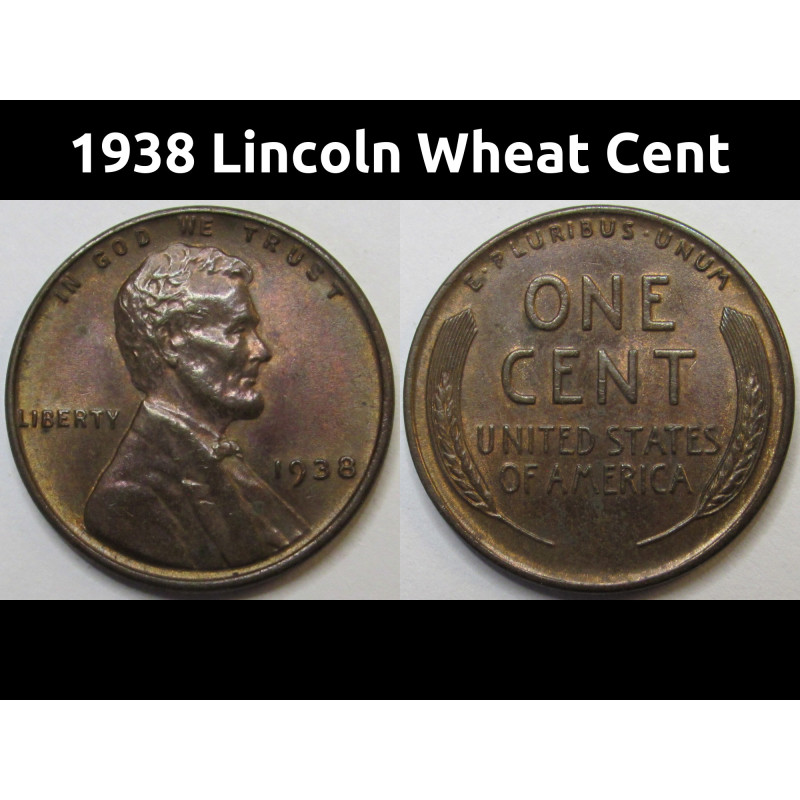 1938 Lincoln Wheat Cent - higher grade toned American wheat penny