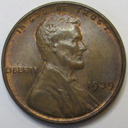 1939 Lincoln Wheat Cent - uncirculated toned American wheat penny