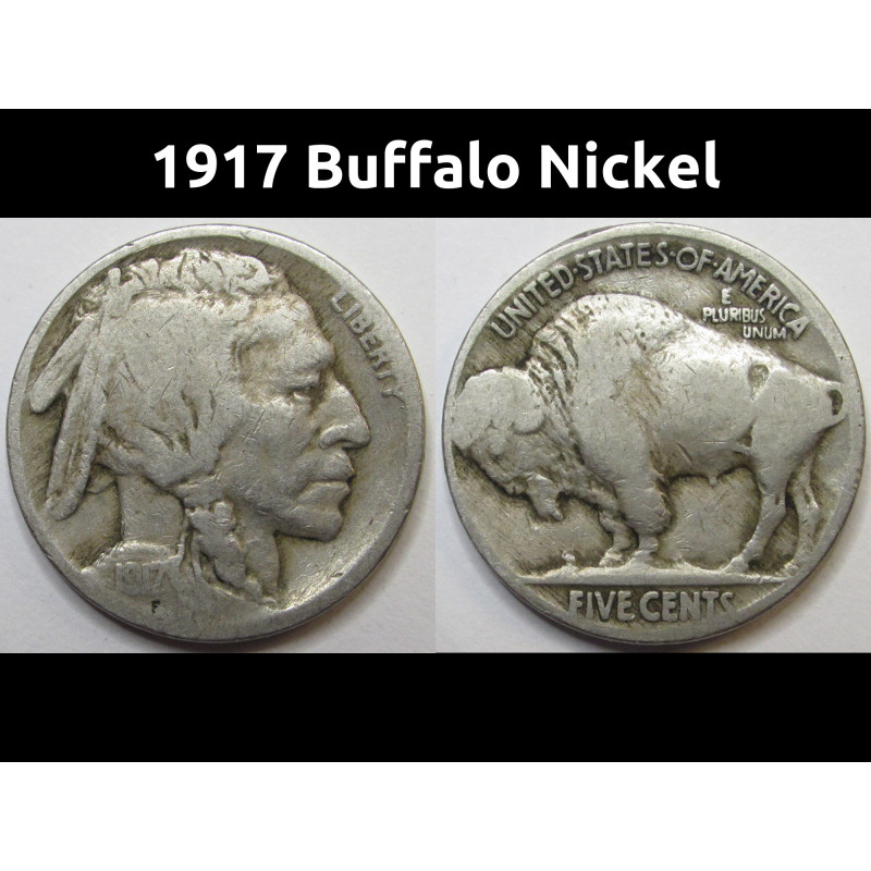 1917 Buffalo Nickel - antique American Indian five cent coin