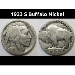 1923 S Buffalo Nickel - antique San Francisco mintmark American Indian coin