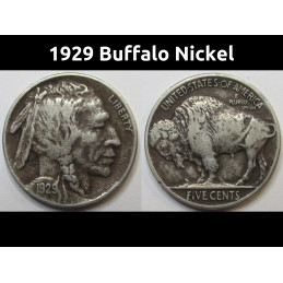 1929 Buffalo Nickel - antique full horn American Indian coin