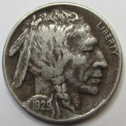 1929 Buffalo Nickel - antique full horn American Indian coin