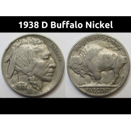 1938 D Buffalo Nickel - antique final year of issue Denver mintmark coin