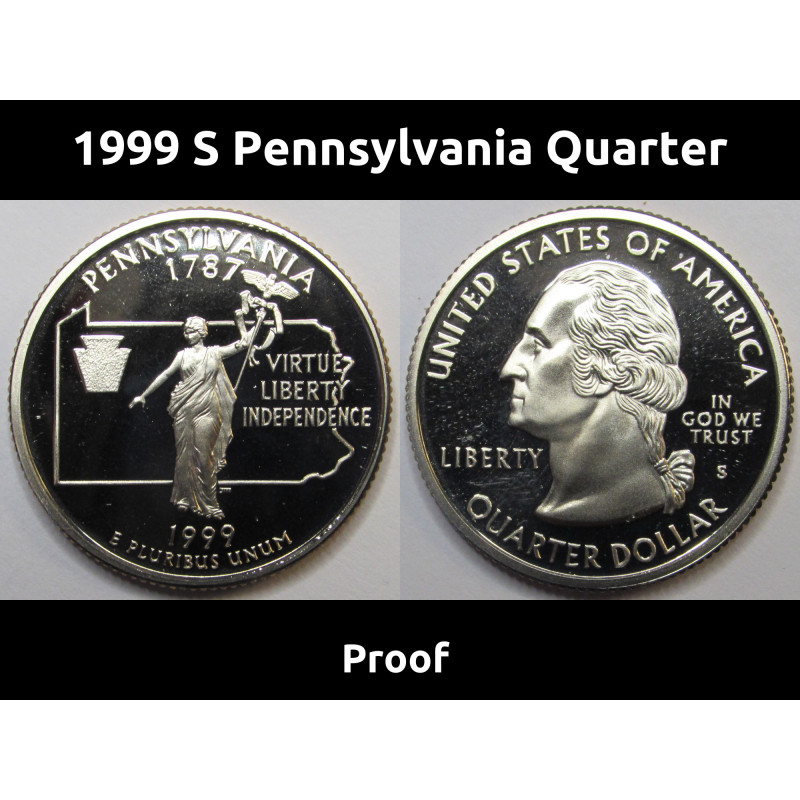 1999 S Pennsylvania Quarter - brilliant proof finish San Francisco mintmark state quarter 1999 S Pennsylvania Quarter - brilliant proof finish San Francisco mintmark state quarter