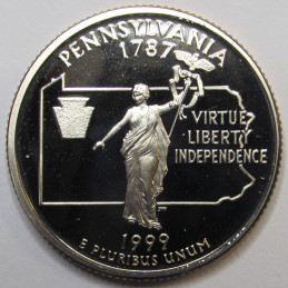 1999 S Pennsylvania Quarter - brilliant proof finish San Francisco mintmark state quarter