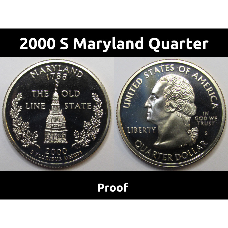 2000 S Maryland Quarter - brilliant proof Washington state quarter