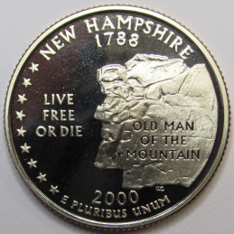 2000 S New Hampshire Quarter - brilliant proof Washington state quarter from San Francisco mint