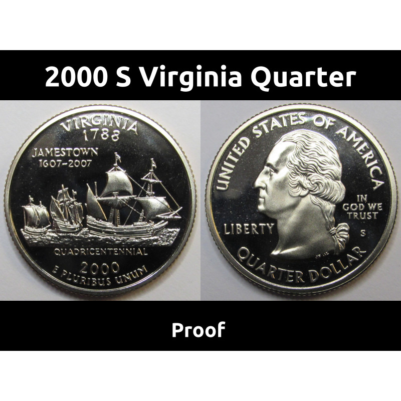 2000 S Virginia Quarter - brilliant proof finish Washington state quarter with S mintmark 2000 S Virginia Quarter - brilliant proof finish Washington state quarter with S mintmark