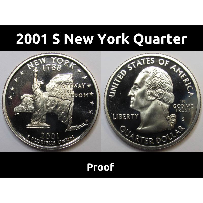 2001 S New York Quarter - mirror-like proof Washington state quarter 2001 S New York Quarter - mirror-like proof Washington state quarter