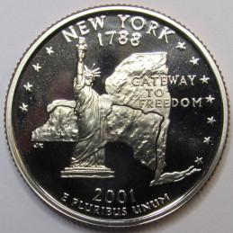 2001 S New York Quarter - mirror-like proof Washington state quarter