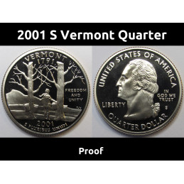 2001 S Vermont Quarter - brilliant proof San Francisco mintmark Washington state quarter