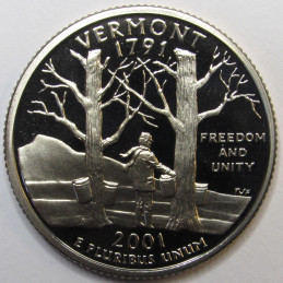2001 S Vermont Quarter - brilliant proof San Francisco mintmark Washington state quarter