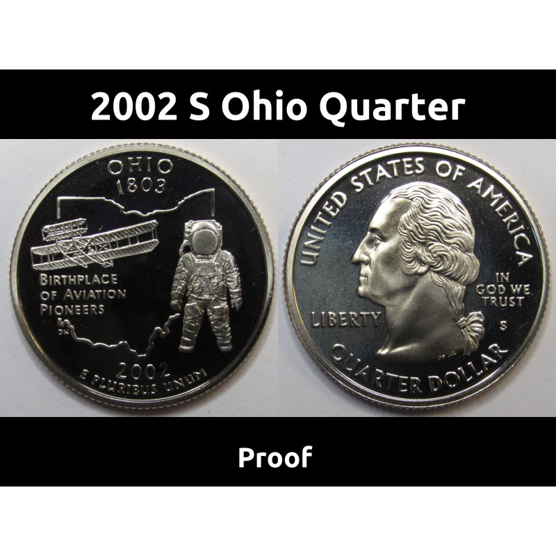 2002 S Ohio Quarter - brilliant proof finish American state quarter 2002 S Ohio Quarter - brilliant proof finish American state quarter