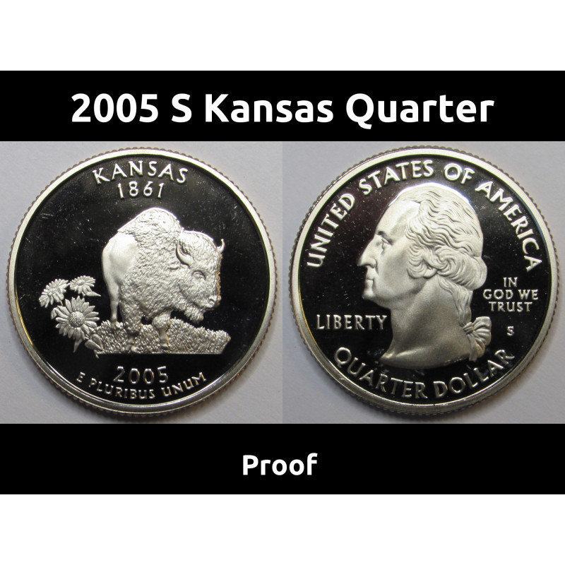 2005 S Kansas Quarter - brilliant proof finish American state quarter 2005 S Kansas Quarter - brilliant proof finish American state quarter