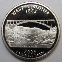 2005 S West Virginia Quarter - brilliant proof finish S mintmark Washington state quarter