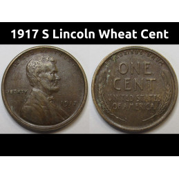 1917 S Lincoln Wheat Cent - antique San Francisco mintmark American wheat penny