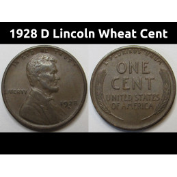 1928 D Lincoln Wheat Cent - antique higher grade American wheat penny