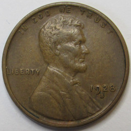 1928 S Lincoln Wheat Cent - higher grade San Francisco mintmark American wheat penny
