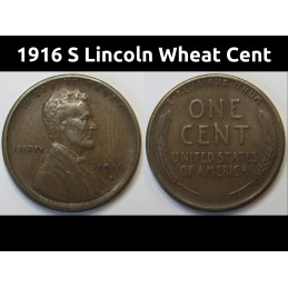 1916 S Lincoln Wheat Cent - higher grade San Francisco mintmark American wheat penny