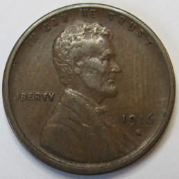 1916 S Lincoln Wheat Cent - higher grade San Francisco mintmark American wheat penny
