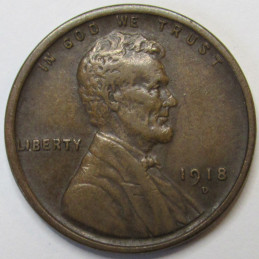 1918 D Lincoln Wheat Cent - higher grade Denver mintmark American wheat penny