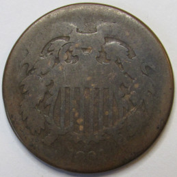 1864 Two Cent Piece - antique Civil War era copper coin