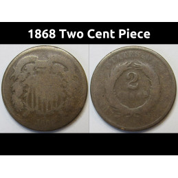 1868 Two Cent Piece - antique post Civil War era American copper coin