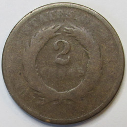 1868 Two Cent Piece - antique post Civil War era American copper coin