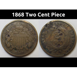 1868 Two Cent Piece - antique Reconstruction era copper two cent coin