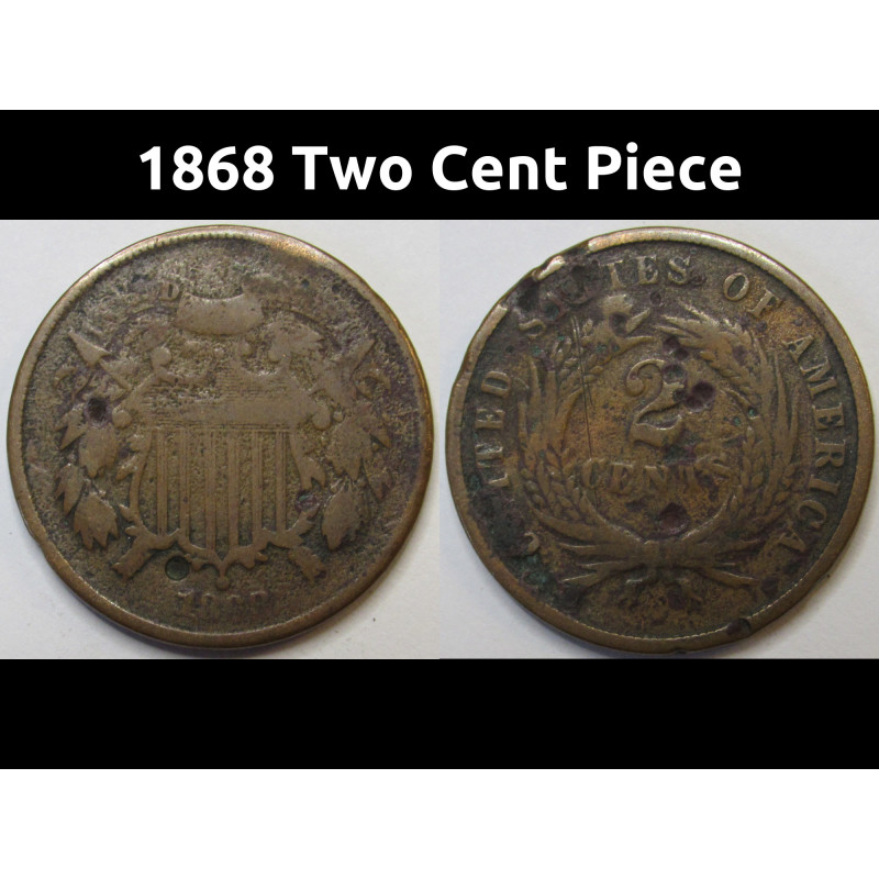 1868 Two Cent Piece - antique Reconstruction era copper two cent coin