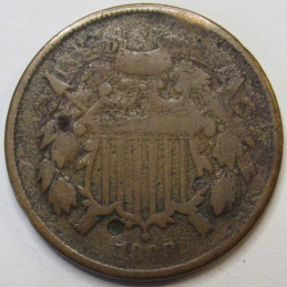 1868 Two Cent Piece - antique Reconstruction era copper two cent coin