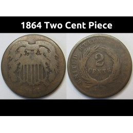1864 Two Cent Pieceh - antique Civil War era American copper coin