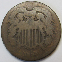 1864 Two Cent Pieceh - antique Civil War era American copper coin