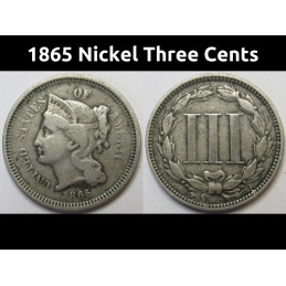 1865 Nickel Three Cents - antique Civil War era odd denomination American coin