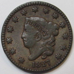 1827 Coronet Head Large Cent - antique American copper penny