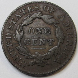 1827 Coronet Head Large Cent - antique American copper penny