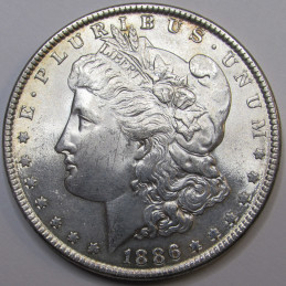 1886 Morgan Dollar - uncirculated lustrous American silver dollar