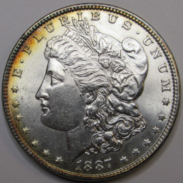 1887 Morgan Dollar - uncirculated toned American silver dollar coin