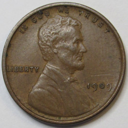 1909 VDB Lincoln Wheat Cent - antique first year of issue bronze penny