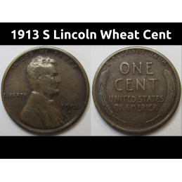 1913 S Lincoln Wheat Cent - antique San Francisco mintmark American wheat penny