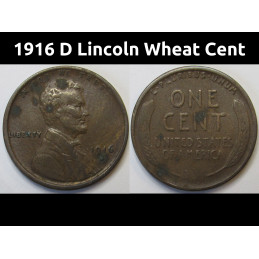 1916 D Lincoln Wheat Cent - Denver mintmark antique American wheat penny