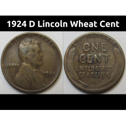 1924 D Lincoln Wheat Cent - antique semi-key date American wheat penny