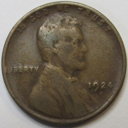 1924 D Lincoln Wheat Cent - antique semi-key date American wheat penny