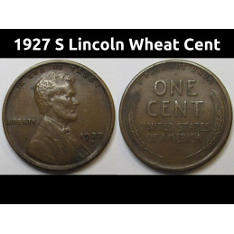 1927 S Lincoln Wheat Cent - antique San Francisco mintmark American wheat penny