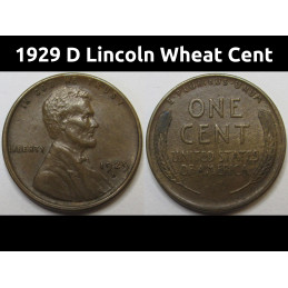 1929 D Lincoln Wheat Cent - antique higher grade American wheat penny