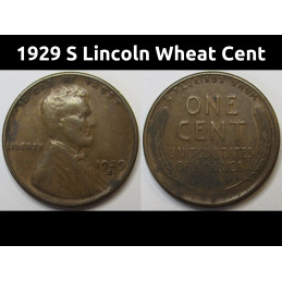 1929 S Lincoln Wheat Cent - antique San Francisco mintmark wheat penny