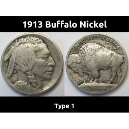 1913 Buffalo Nickel - type 1 - raised mound bison nickel
