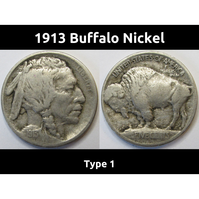 1913 Buffalo Nickel - type 1 - raised mound bison nickel