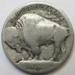 1913 D Buffalo Nickel - Type 1 - first year of issue raised mound Indian Head nickel